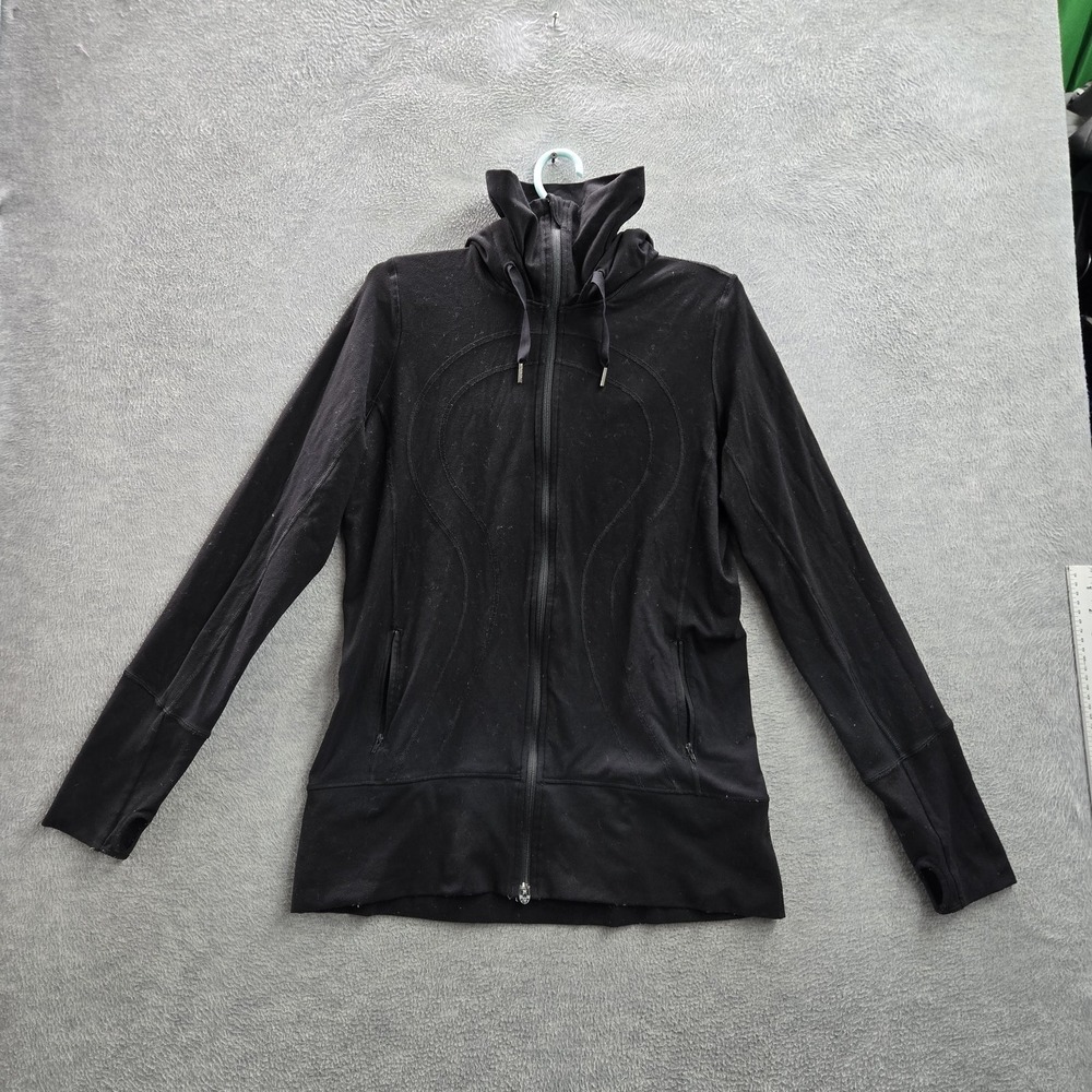 Lululemon Women Jacket 10 Black Stride Hooded Zipper Long Sleeve READ
